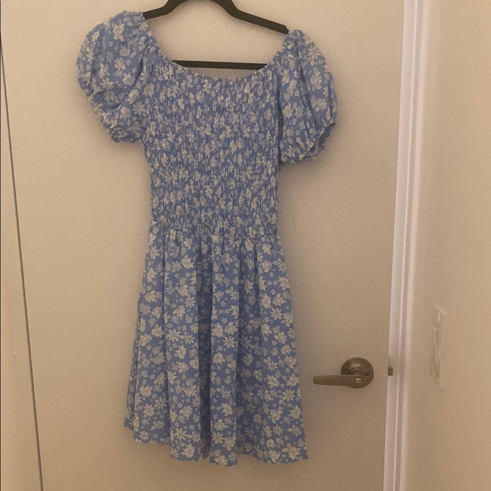 Blue Floral Puff Sleeve Dress